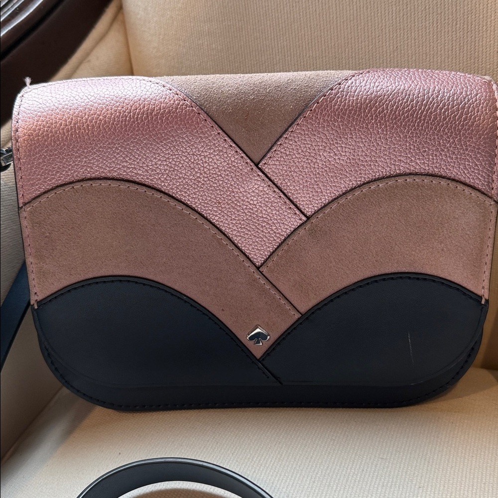 Pink and Black Crossbody Bag Kate Spade Blue Leather suede purse handbag gold - Picture 4 of 10